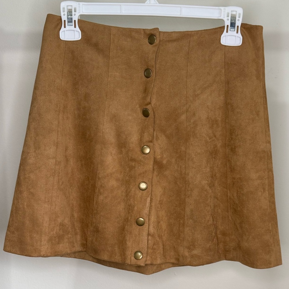 Altar’d State Tan Button-Up Suede Skirt